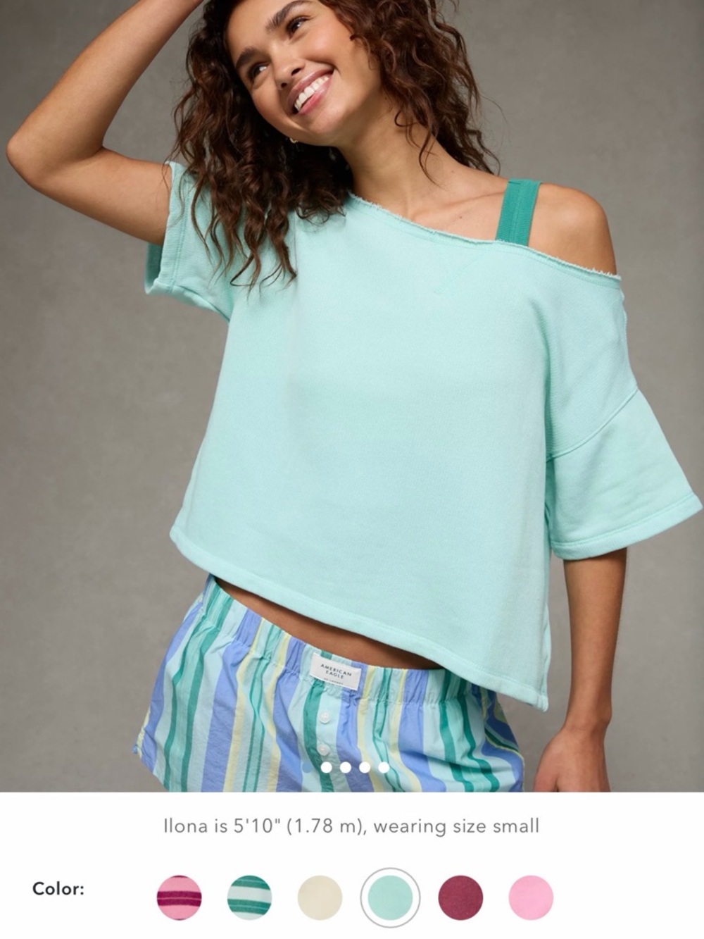American Eagle Outfitters Mint Green Off-Shoulder Boxy Sweatshirt
